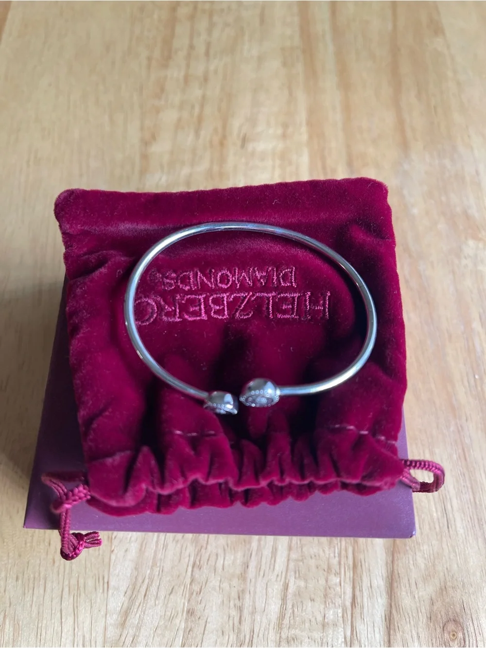 Silver Open Bangle Bracelet with Crystal Accents - Silver